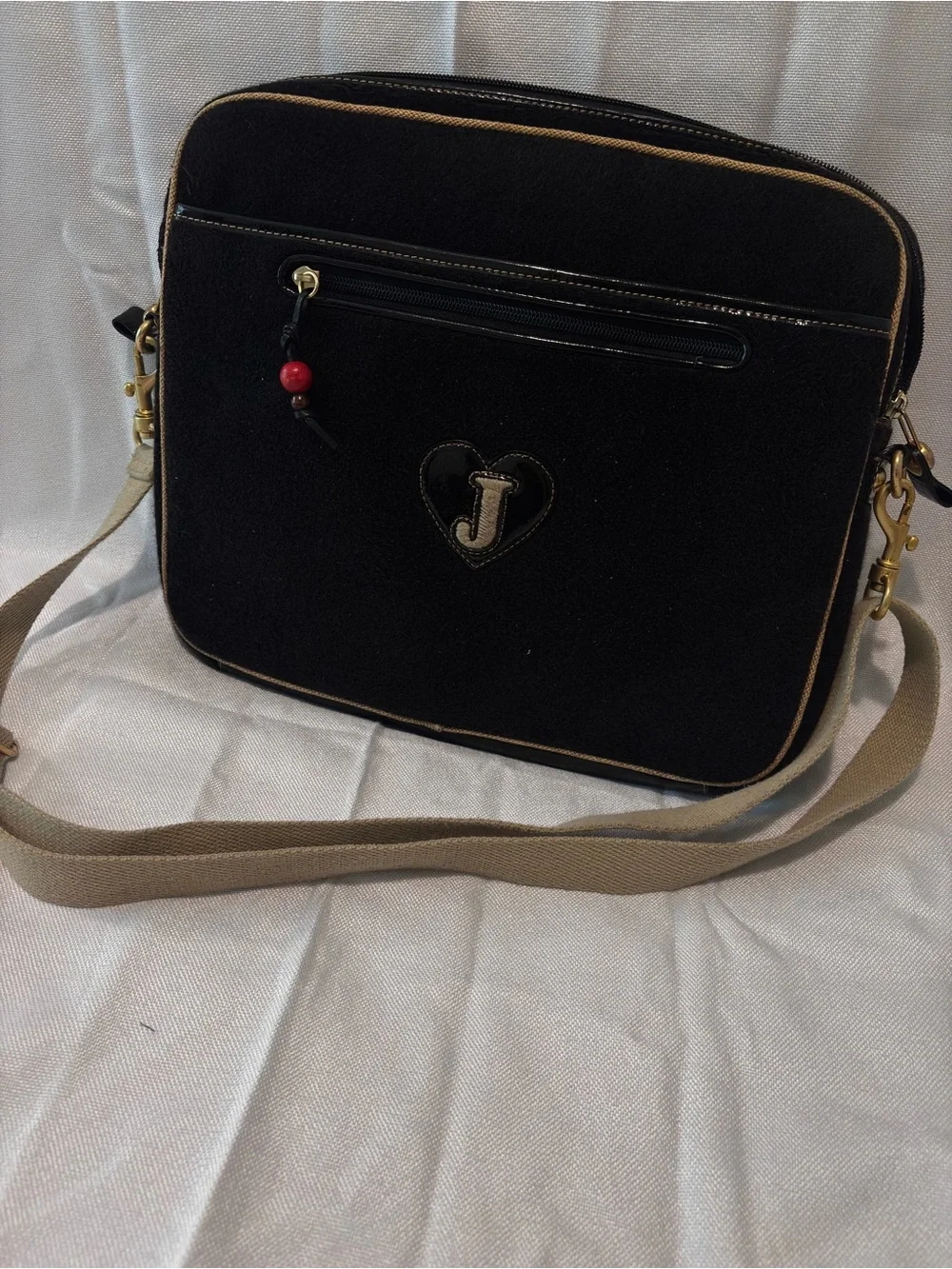 Vintage Juicy Couture Black Laptop Crossbody Bag with Tan Trim